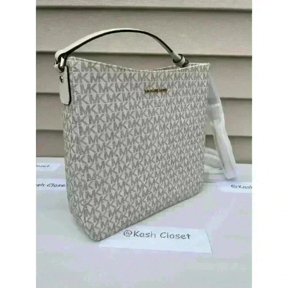 Michael Kors Crossbody Messenger Bag MK Signature Large JetSet Xbody Light Cream - Picture 2 of 10